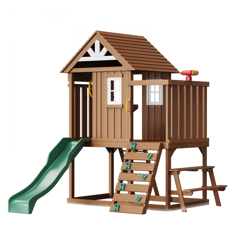 VEVOR Outdoor Wooden Playhouse Kids Garden Game Cottage with Slide Ladder Window - XWJCMCCDH000Q5QD9V0