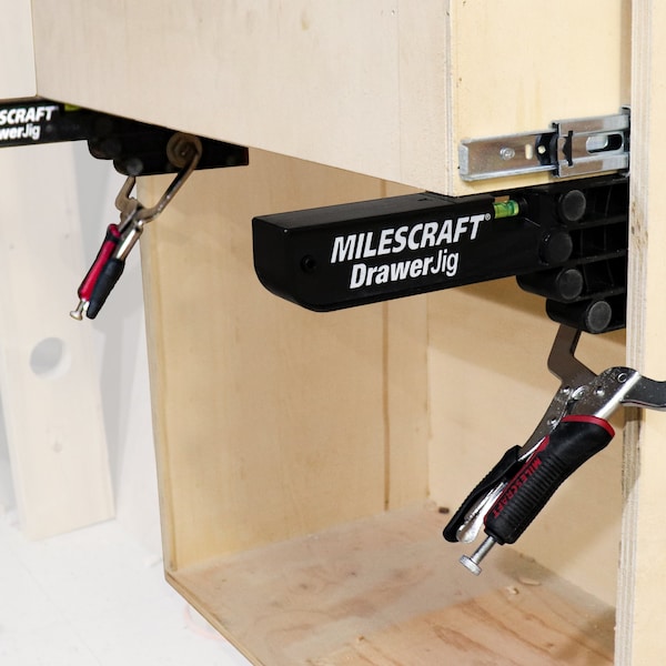 Milescraft Drawer Jig-Reversible Drawer Slide Jig for Drawer Installation with Easy-Align Tabs, Fence and Level - 1341
