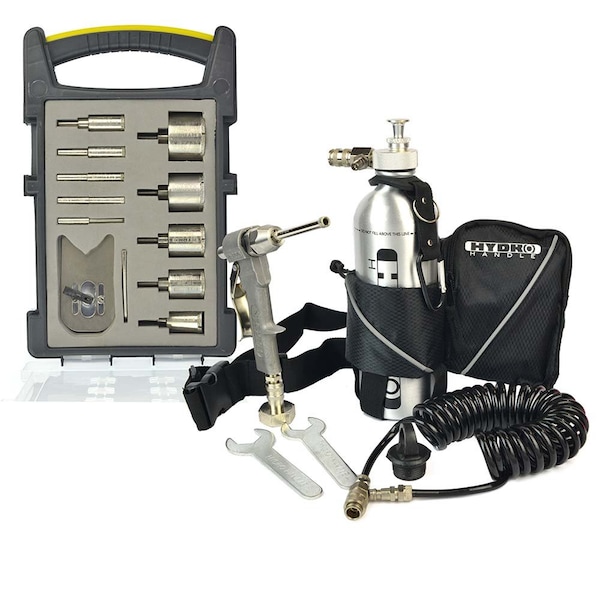 Hydro Handle 1/2" Chuck Hydro Handle, Quick Release Water Fittings, Recoil Hose, Hand Pump, Bottle - HHPSET-K2