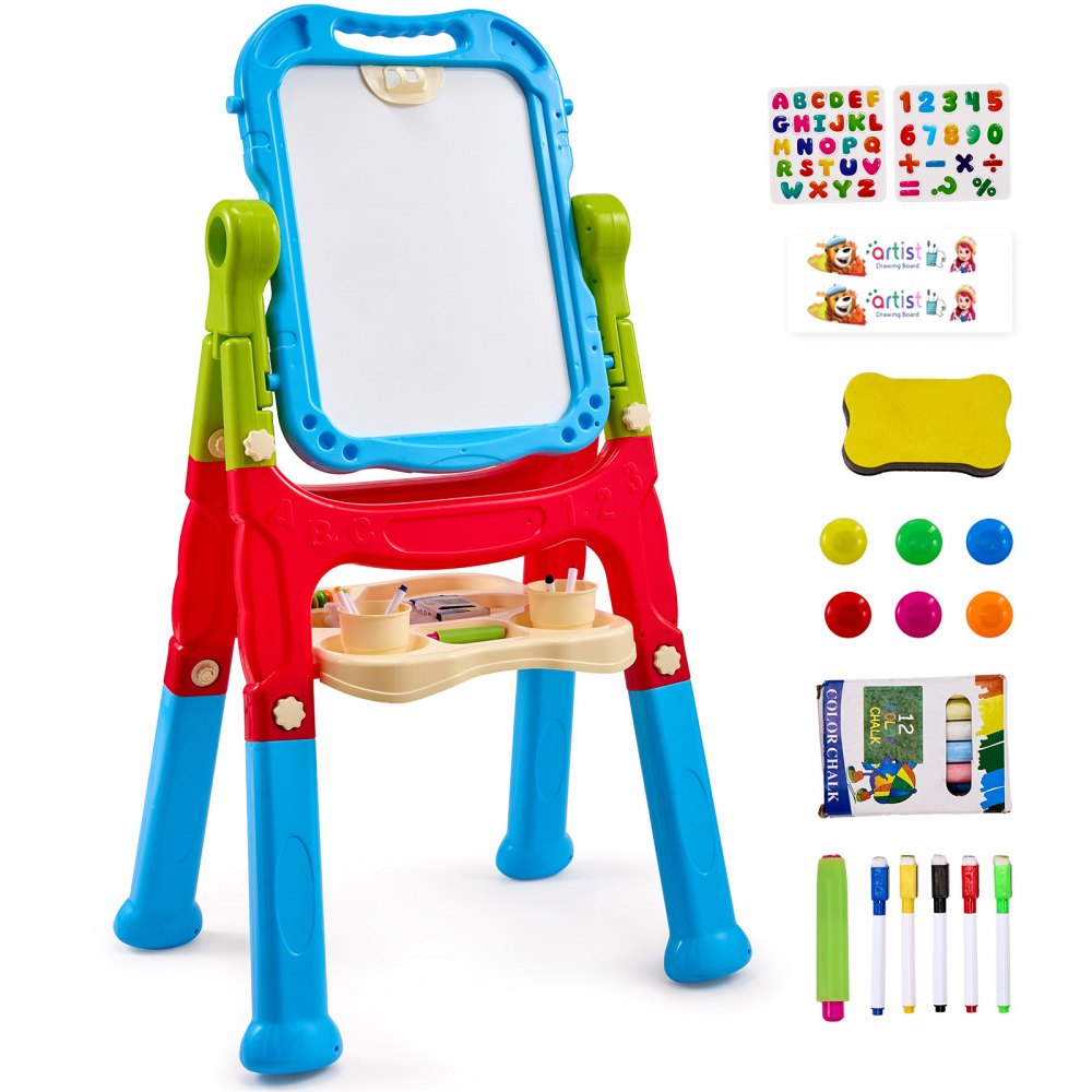VEVOR 2-in-1 Kids Art Easel Double-Sided Magnetic Whiteboard Chalkboard Rotating - ZLSKSLZLSDMWQ5TPGV0
