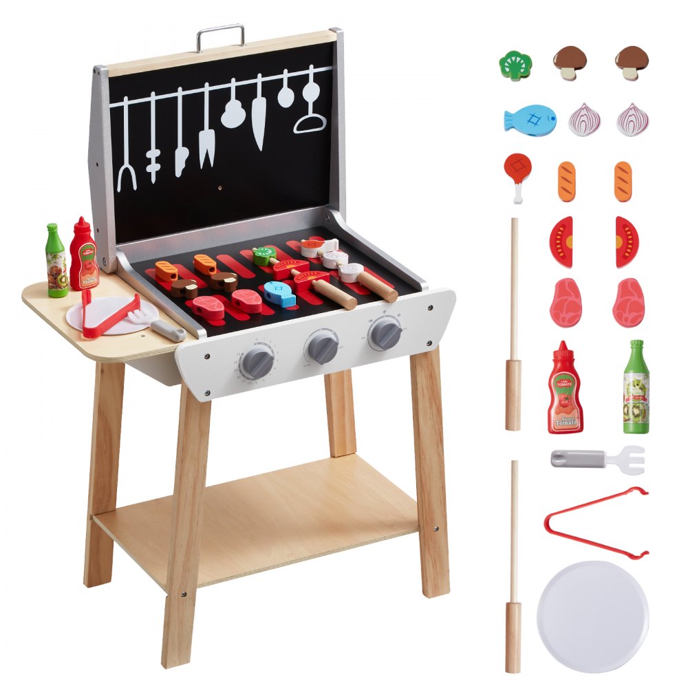 VEVOR 21 PCS Kids BBQ Grill Playset Wooden Cooking Grill Toy Set Pretend Sound - SKLWJZHMCLSSS76RIV0