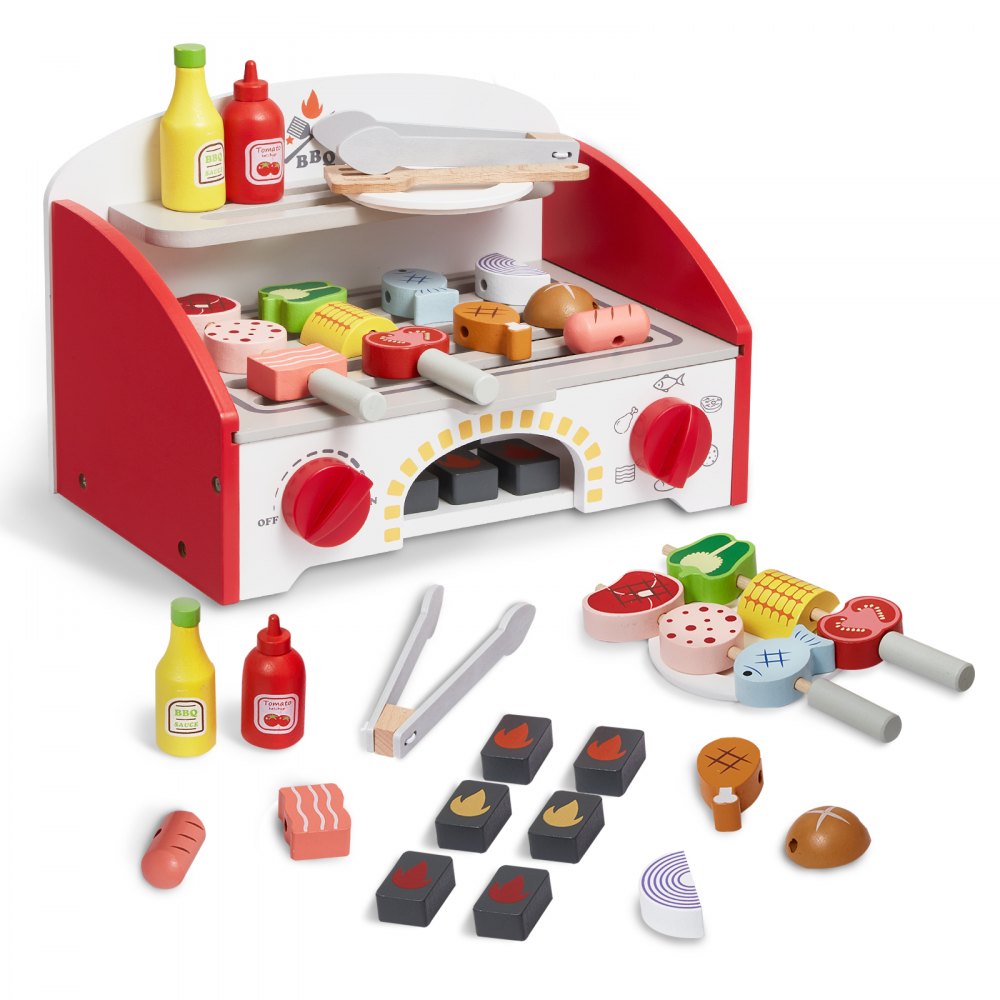 VEVOR 26 PCS Kids BBQ Grill Playset Wooden Cooking Grill Toy Set Pretend Sound - SKLWJZHMCTMS7K6GIV0