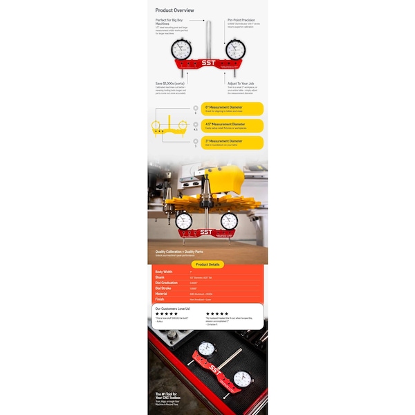Stupid Simple Tools CNC Mill & Lathe Tram Tool -  Fully Adjustable from 3 - 6 in. 1/2 In. Shank - SST002