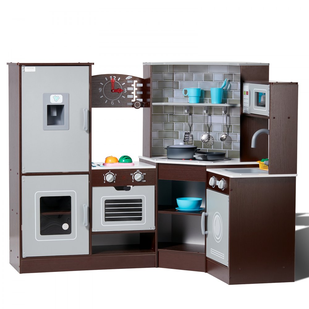 VEVOR Kitchen Playset Kids Pretend Cooking Play Toy 24 Piece Accessories Brown - ZTCFWJTZZJSMU245GV9