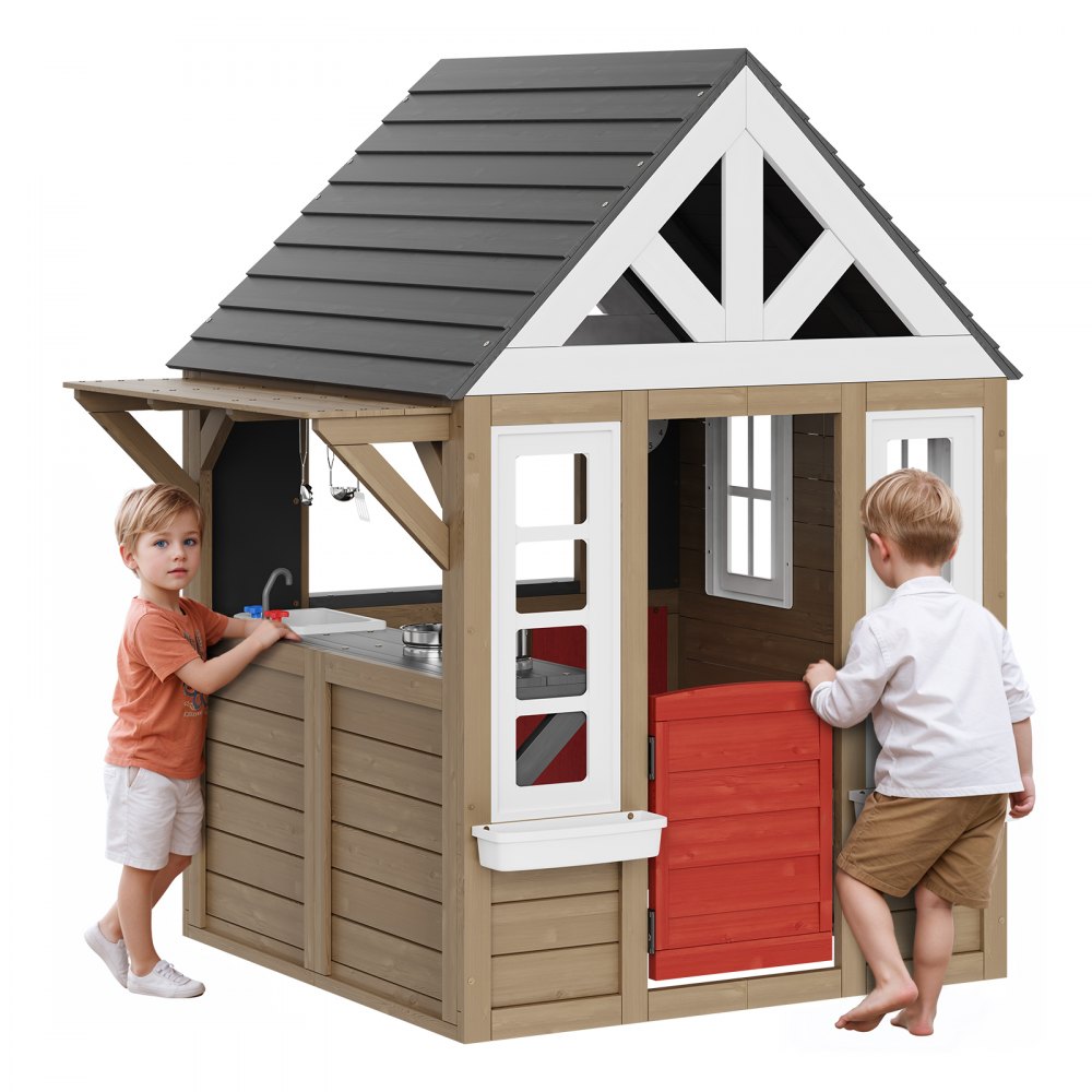 VEVOR Outdoor Wooden Playhouse Kids Garden Games Cottage with Door Window Sink - XWJCMCDH0000ICF0VV0