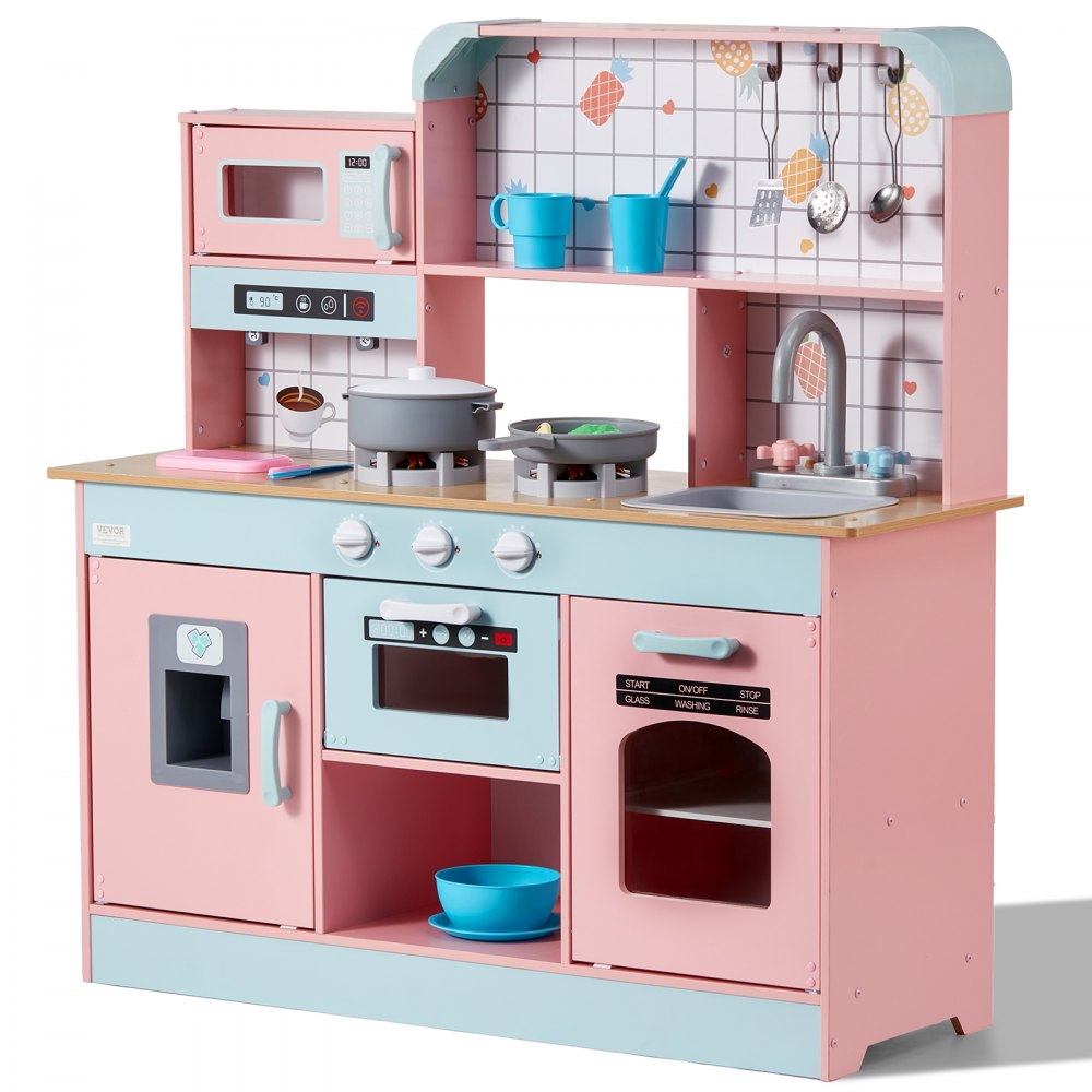 Christmas Gift! VEVOR Kitchen Playset Kids Pretend Cooking Play Toy 24 Piece Accessories Pink - ZTCFWJTZFSYTB3XWQV9