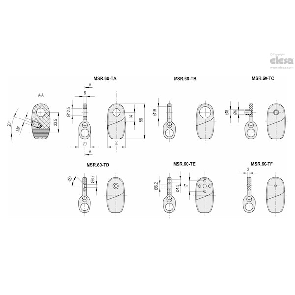 Elesa Device clamps, MSR.60-TC - MSR.60-TA-TB-TC-TD-TE-TF