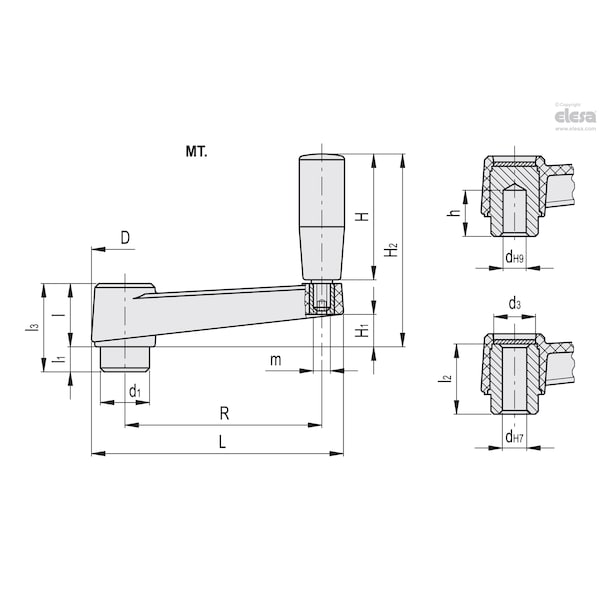 Elesa Revolving handle, drilled hub, MT.64 A-8 - MT.