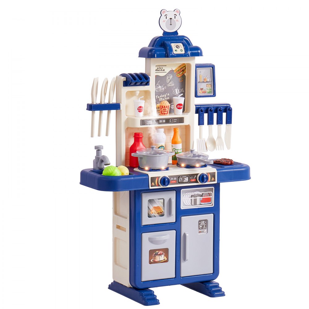 Christmas Gift! VEVOR Kitchen Playset Kids Pretend Cooking Play Toy 48 Piece Accessories Blue - ZTCFWJTZLSYTYQH58V9
