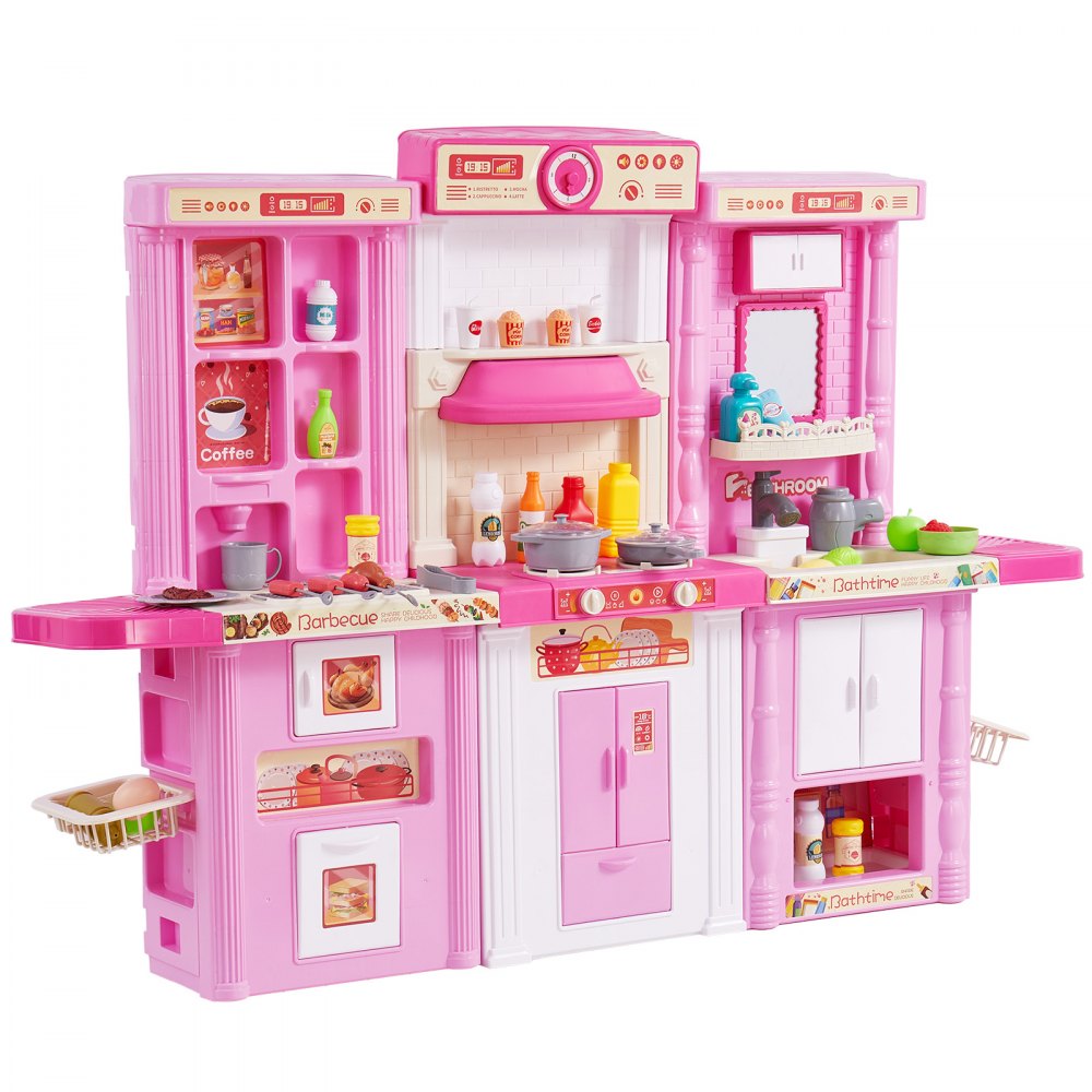 Christmas Gift! VEVOR Kitchen Playset Kids Pretend Cooking Play Toy 74 Piece Accessories Pink - ZTCFWJTZFSSHSHZQ5V0