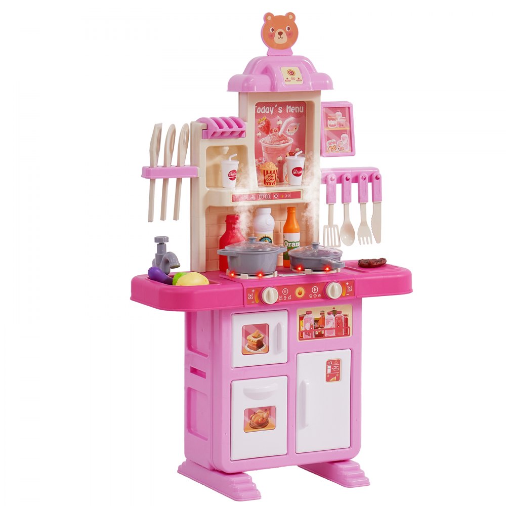 Christmas Gift! VEVOR Kitchen Playset Kids Pretend Cooking Play Toy 48 Piece Accessories Pink - ZTCFWJTZFSYTEOYKSV9