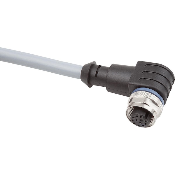 Kipp Connector, 12-Pin W. Screw Connection M12X1, Form:B Angled, D=15, L=39, P=10000, Pvc Black - K1498.11212X10000