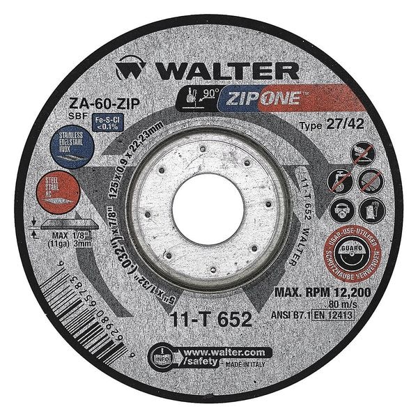 Rueda de corte de centro deprimido Walter Surface Technologies, Tipo 27, 0.0313 pulgadas de grosor, de Alúmina de Circonio - 11T652