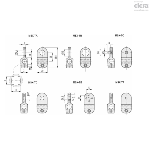 Elesa Device clamps, MSX.56-TE-10-12 - MSX-TA-TB-TC-TD-TE-TF