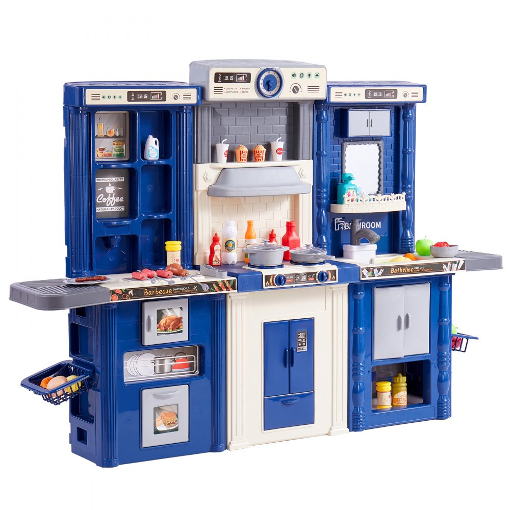 Christmas Gift! VEVOR Kitchen Playset Kids Pretend Cooking Play Toy 74 Piece Accessories Blue - ZTCFWJTZLSSH37J5TV0