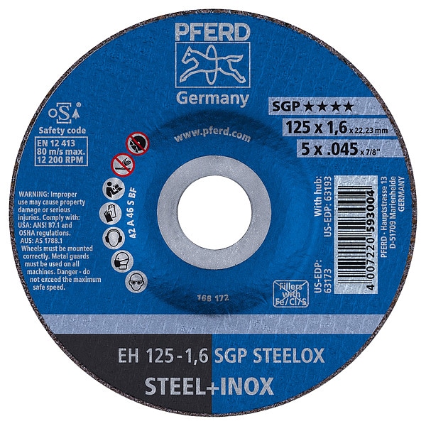 Rueda de corte Pferd de 5" x .045", 7/8" A.H. - SGP STEELOX - Tipo 27 - 63173