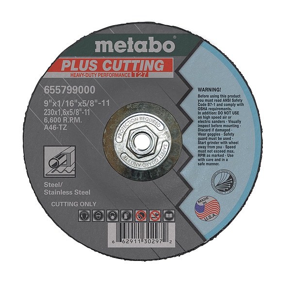 Rueda de corte Metabo, T27, A46TZ, 9"X1/16"X5/8"-11 - 655799000
