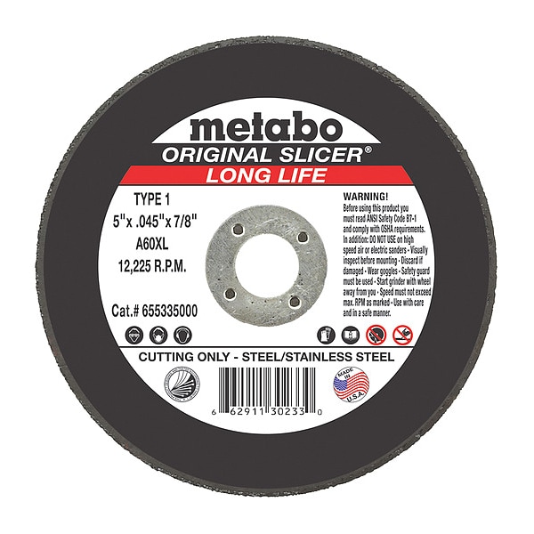 Rueda de corte Metabo, T1, A60XL, 5"X0.045"X7/8" - 655335000