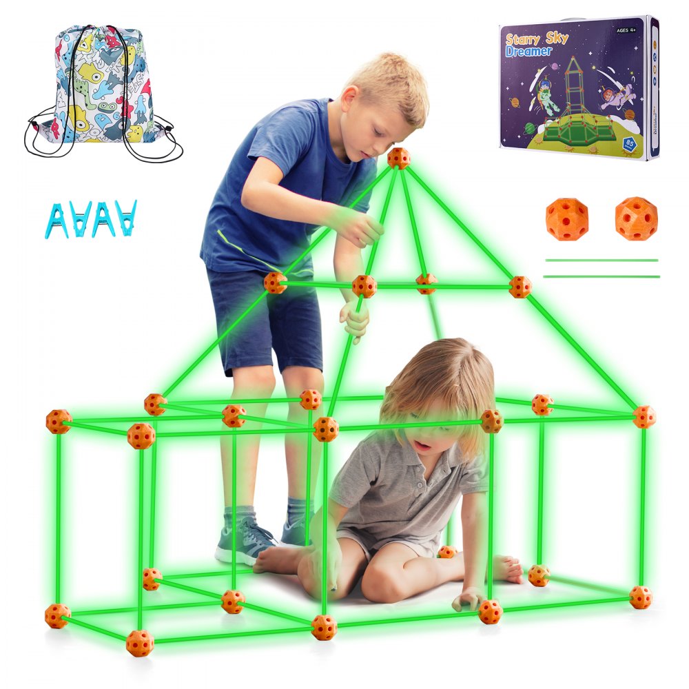 Glow In The Dark! Christmas Gift! VEVOR Tent Fort Building Kit for Kids Glow In The Dark STEM Construction Toy 85P - BLJZTJCZK85J79GDAV0