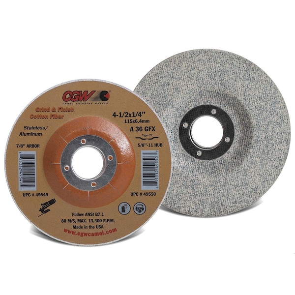 Cgw Abrasives Surface Grinding Wheel, 7 in Dia x 1/4 in THK, 7/8 in Center Hole, 36 Grit, Medium Grade, Aluminum O - 49553