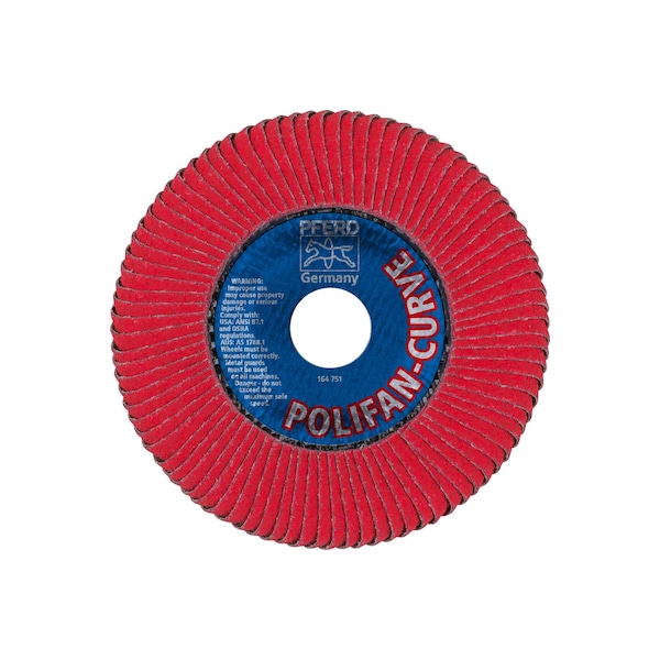 Disco de láminas Pferd 5" x 7/8" A.H. POLIFAN® - CO SGP CURVE STEELOX, Óxido de cerámica, 60 Granos, Gran radio - 67344