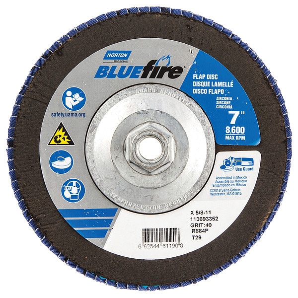 Disco de aletas Norton Abrasives, 7 pulgadas x 40 granos, 5/8-11 - 66254461190
