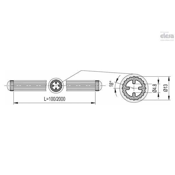 Elesa Connecting tubes, MSR.60-T13-300 - MSR.60-T13