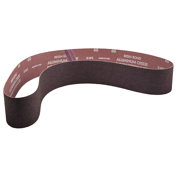 Cinturón de lija recubierto Norton Abrasives, 2 1/2 pulgadas de ancho, 48 pulgadas de largo, grano 60, grueso, óxido de aluminio, R228 Metalite, color café.