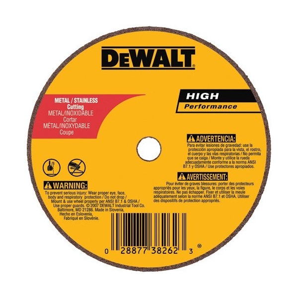 Dewalt Bonded Abrasive, 3 pulgadas x 1/16 pulgadas x 3/8 pulgadas Rueda de corte delgada de metal A36T - Tipo 1 - DW8705
