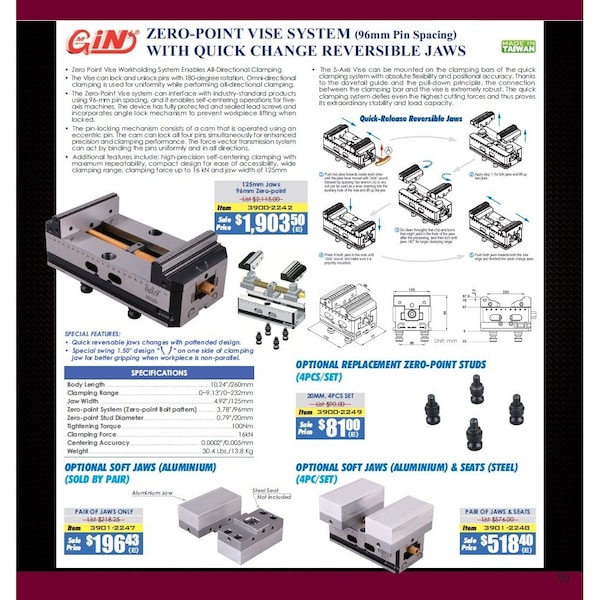 Hhip Aluminum Soft Jaws For 5-Axis Self-Center Vise With 4.92in Jaw Width - 3900-2247