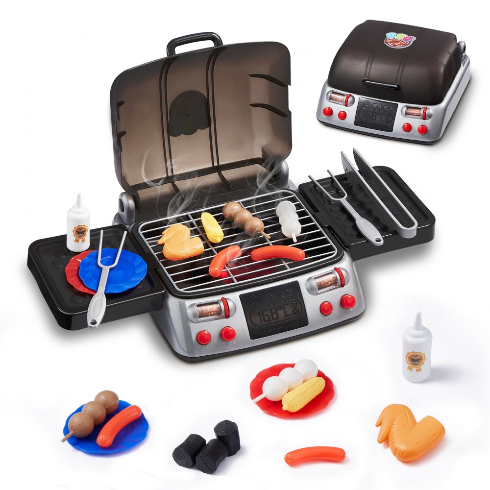 VEVOR 19 PCS Kids BBQ Grill Playset Cooking Grill Toy Set with Smoke Sound Light - SKLWJZHSLTMSW847MV9