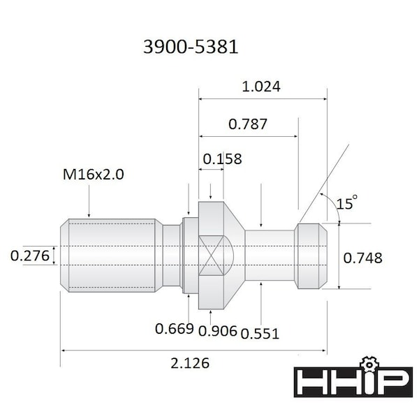 Hhip 2.13 X .75" 15 Degree Iso 40A Coolant Thru Retention Knob - 3900-5381
