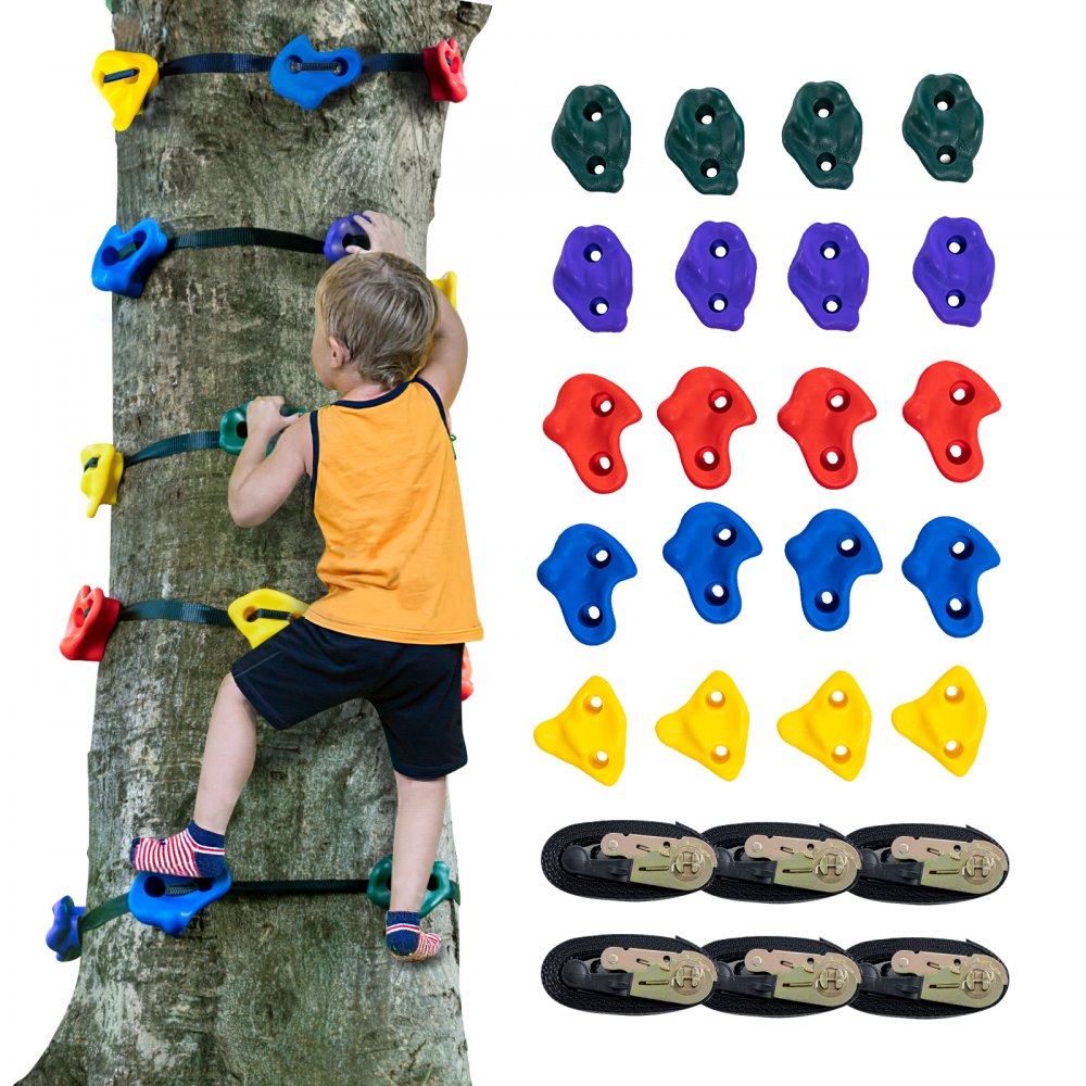 VEVOR Ninja Tree Climbing Kit 20 Tree Climbing Holds 6 Ratchet Straps Outdoor - PSZJTZ20PCSDQW13MV0