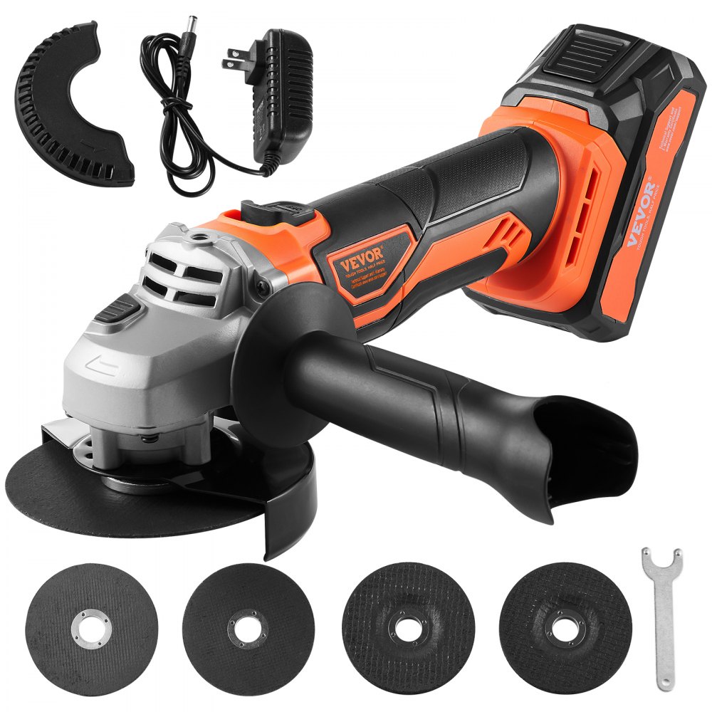 VEVOR Cordless Angle Grinder Kit For 4-1/2'' 9000 rpm, Cordless Electric Grinder Power with 20V Fast Charger for Cutting, Polishing, Grinding, Rust Removal - WSJMJYSTZ45INMH1MV1
