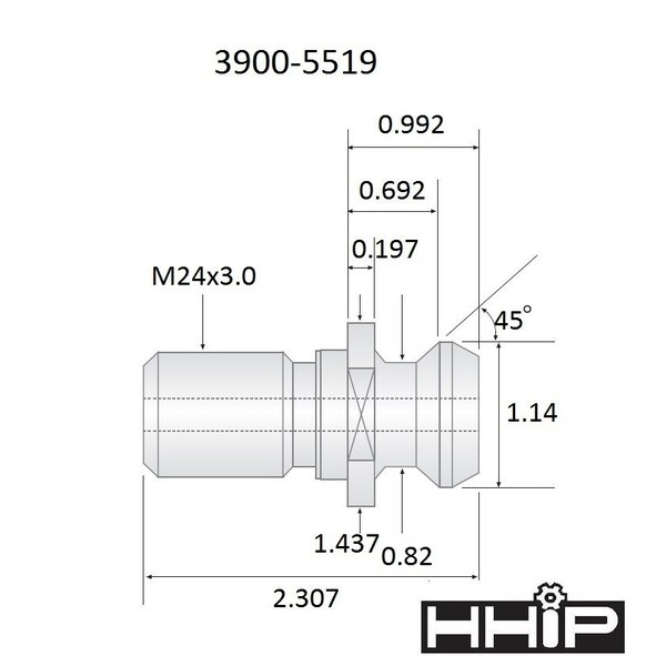 Hhip 2.31 X 45 Degree ANSI CAT50 Retention Knob - 3900-5519