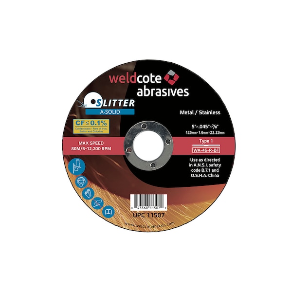 Rueda de corte Weldcote 6 X 0.045 X 5/8-11 para corte de ranuras sólidas T27 Wa46-R - 10134