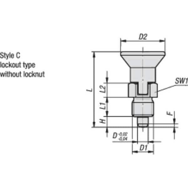 Kipp Indexing Plunger, Short, Size: 1, D1= M10X1, D=5, Style C, Lockout Type WO Locknut, SS - K0631.17105