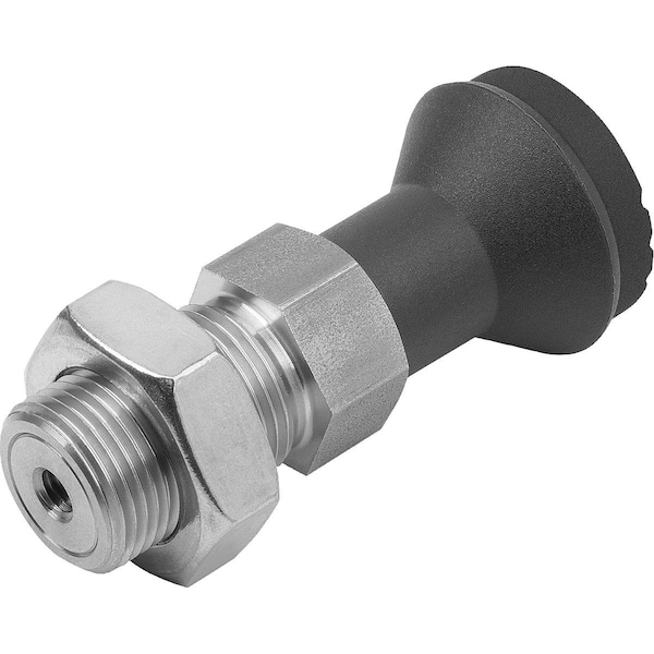 Kipp Operating Handle Wo. Groove, W. Mushroom Knob, Size:4, D1=M20X1, 5, L=73, Form:B W Locknut, Stainless - K1502.12420