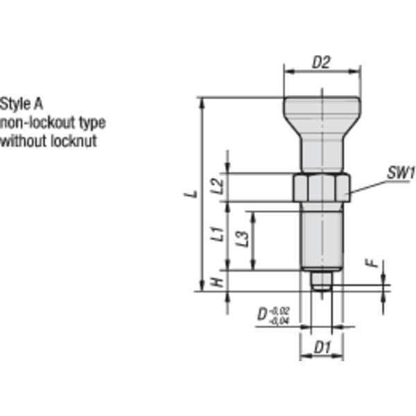 Kipp Indexing Plunger, All SS, Size: 0 D1= M08X1, D=4, Style A Non-Lockout WO Locknut, Pin Hard - K0632.001004