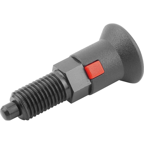 Kipp Indexing Plunger Size:4 D1=M20X1, 5, D=10, Form:A Wout Locknut, Steel Hardened, Comp: Plastic, Black - K1213.14101