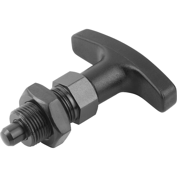Kipp Indexing Plunger Size:4 D1=M20X1, 5, D=10, Form:B W Locknut, Steel Hardened, Comp:Pa Comp:Black - K1124.6410