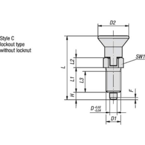 Kipp Indexing Plunger D1= 5/8-11, D=8, Style C, Lockout Type wo Locknut, Steel Hardened - K0338.3308A6
