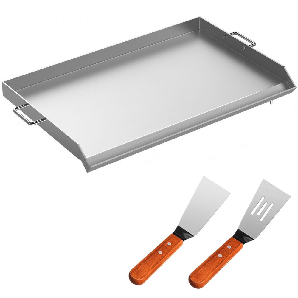 VEVOR Stainless Steel Griddle,32" X 17" Universal Flat Top Rectangular Plate , BBQ Charcoal/Gas Grill with 2 Handles and Grease Groove with Hole，Grills for Camping, Tailgating and Parties . - SKJGPDJG32X17YC01V0