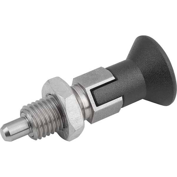 Kipp Indexing Plunger Size:1 D1=M10X1, D=5, Form:D W Locking Slot W Locknut, Stainless Steel Hardened,  - K0630.204105