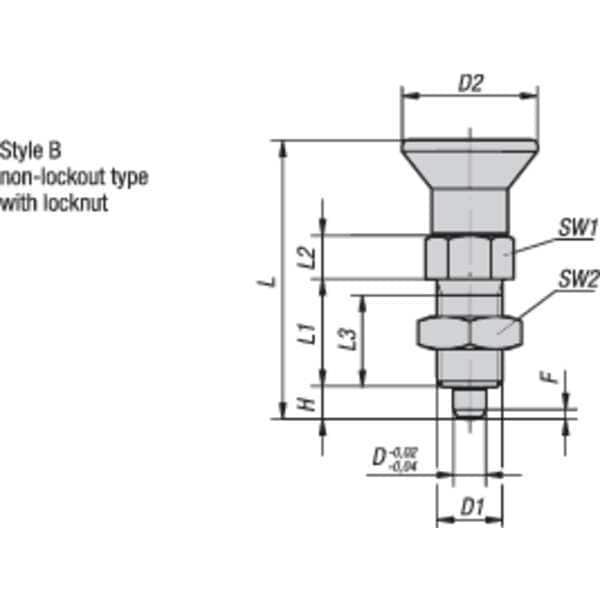 Kipp Indexing Plunger D1= M20X1, 5, D=10, Style B, Non-Lockout w Locknut, Stainless Steel Hardened - K0338.02410