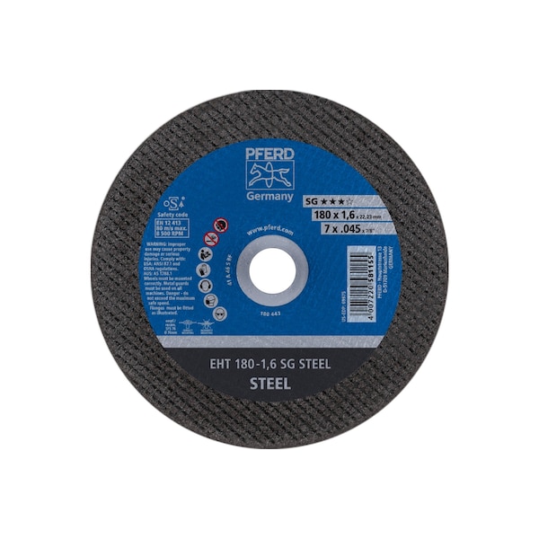 Disco de corte Pferd de 7" x 0.045", 7/8" de agujero hexagonal - SG STEEL - Tipo 1 - 69975