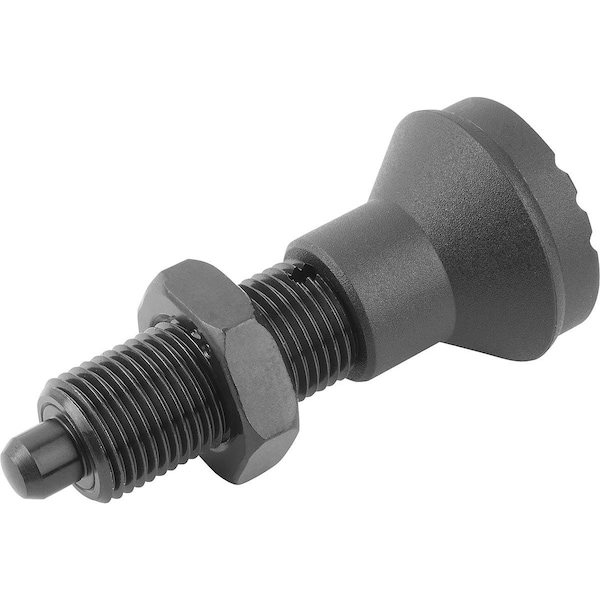 Kipp Indexing Plunger Wo. Groove Size:2 D1=M12X1, 5, Form:H Steel, Hardened, Comp: Plastic, Comp:Black - K0344.2206