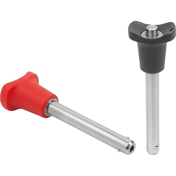 Kipp Ball Lock Pin W Mushroom Grip, D1=8, L=30, L1=7, 8, L5=37, 8, Stainless, Comp: Plastic Comp:Red - K0792.00843308030