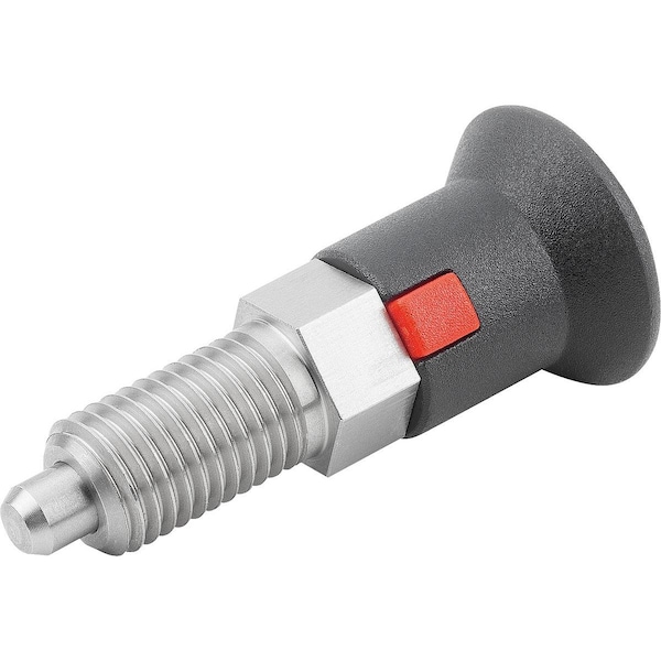 Kipp Indexing Plunger Size:2 D1=M12X1, 5, D=6, Form:A Wout Locknut, Stainless Not Hardened, Comp: Plastic - K1213.112061