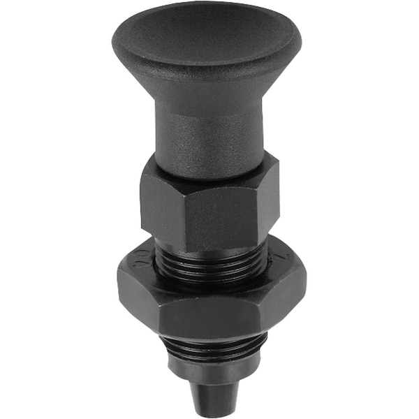 Kipp Indexing Plunger, Premium, Tapered Pin Size:1 D1=M10X1, D=5, Form:B Wo. Groove W Locknut, Steel - K0736.52105
